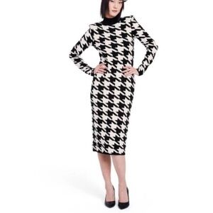 Sergio Hudson x Target Houndstooth Sweater Dress XXS Black White Shoulder Pads